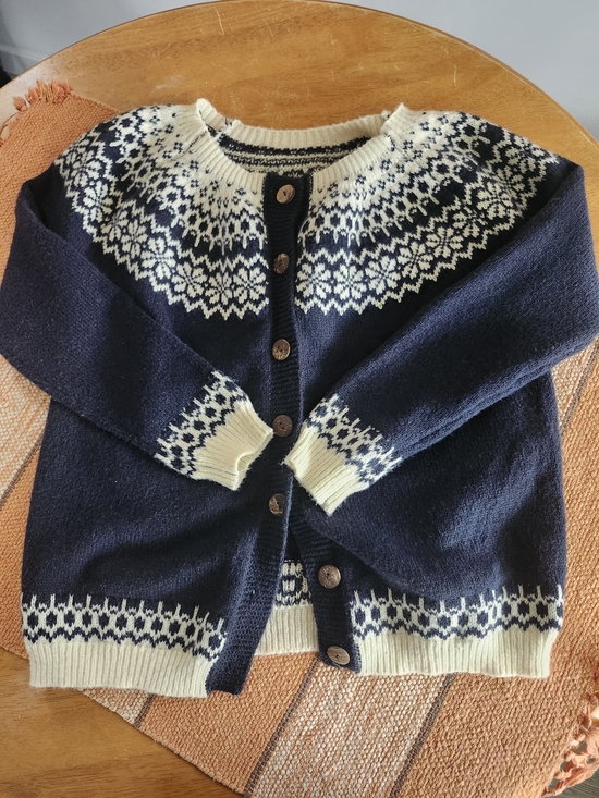 Handmade Sweaters - Classic Navy & Cream Nordic Button-Up Cardigan Wool Sweater, Fall